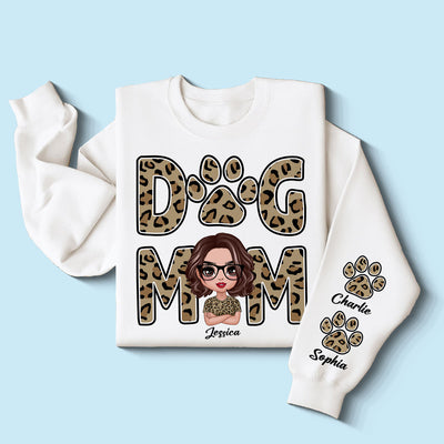 Leopard Dog Mom Gift For Dog Lovers Personalized Sleeve Printed Sweatshirt