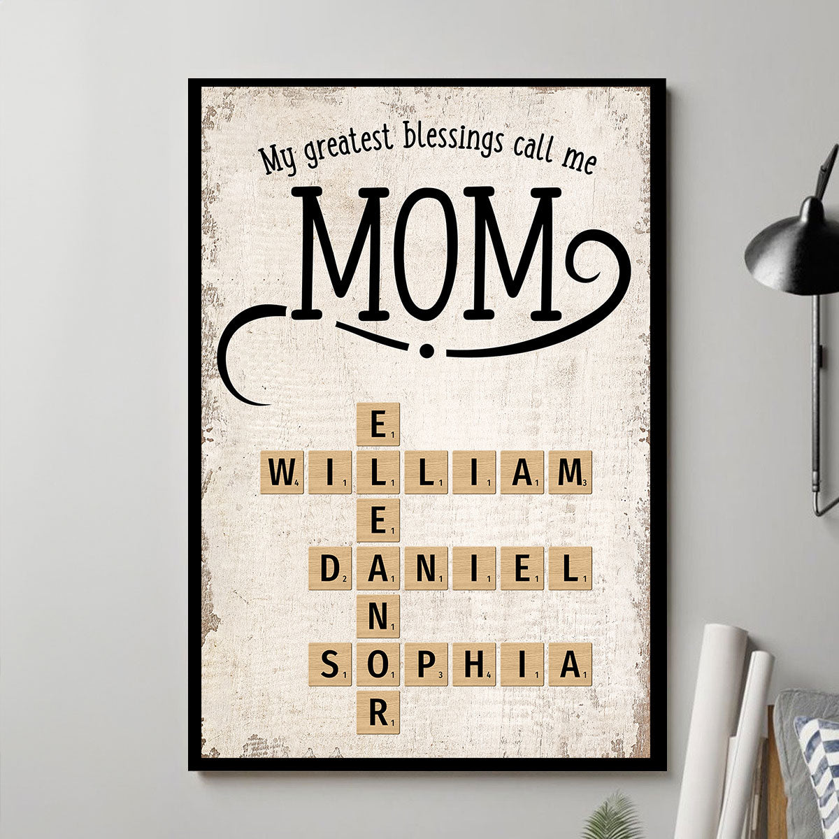 My Greatest Blessings Call Me Mom Grandma Personalized Poster, Crossword Puzzle Art, Gift for Mom Grandma