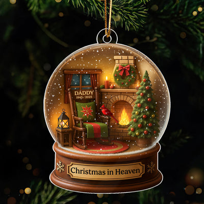 Christmas In Heaven Snow Globe 3D Effect Personalized Acrylic Ornament, Heartwarming Memorial Sympathy Gift