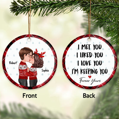 Doll Couple Kissing Christmas Gift For Him For Her Personalized Double Sided Circle Ornament