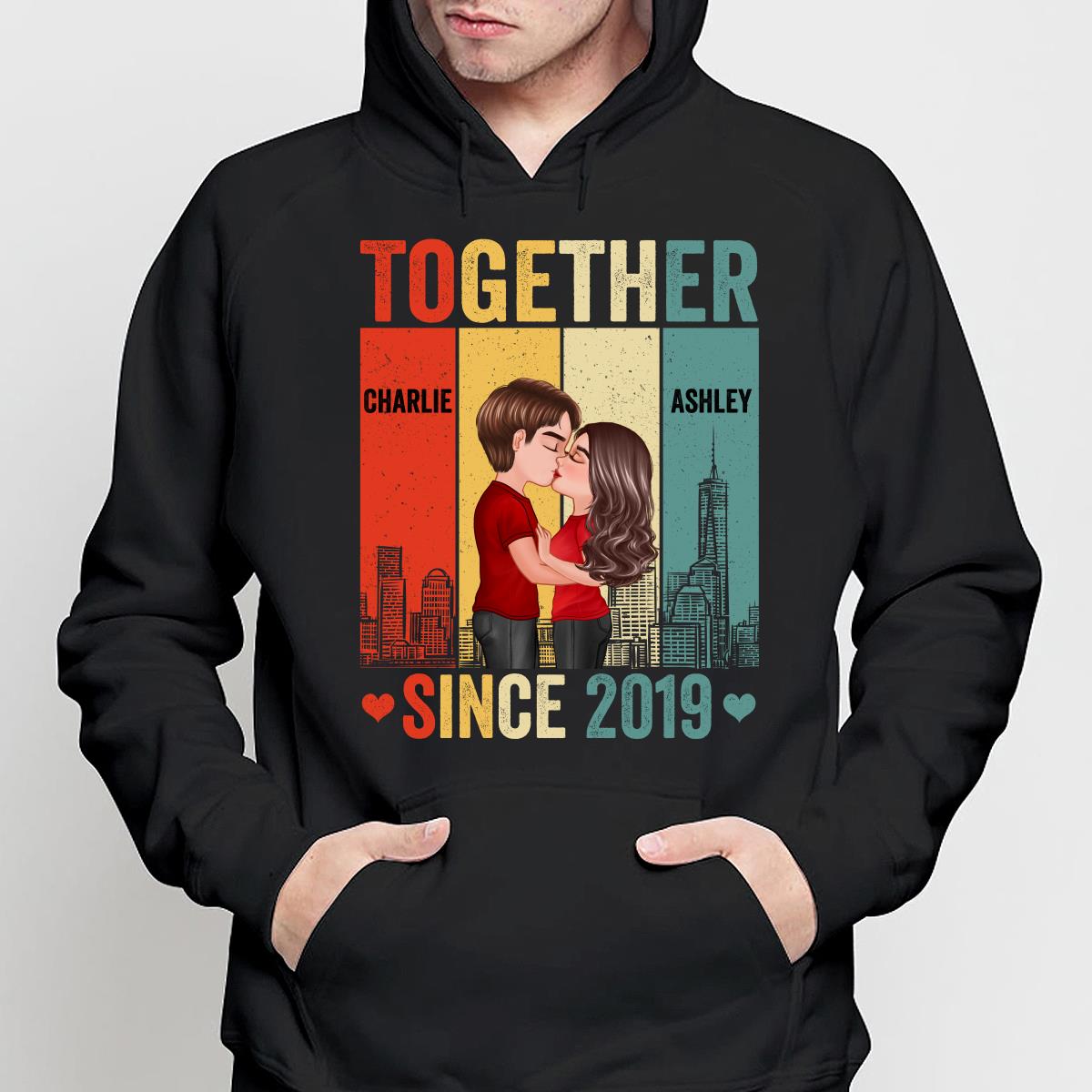 Couple Kissing Under Skyline Retro Personalized Shirt