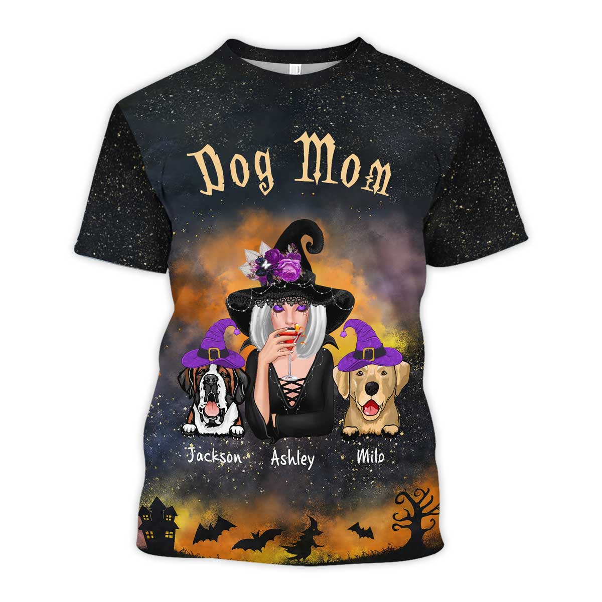 Pretty Witch Dog Mom Witchy Ombre Tie-Dye Pattern Personalized Shirt, Pawfect Costume for Dog Lover