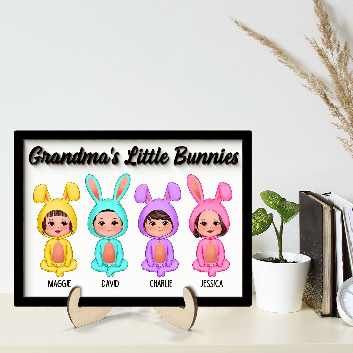 Grandma Mom Peeps Kids Easter Gift Personalized 2-layer Wooden Plaque
