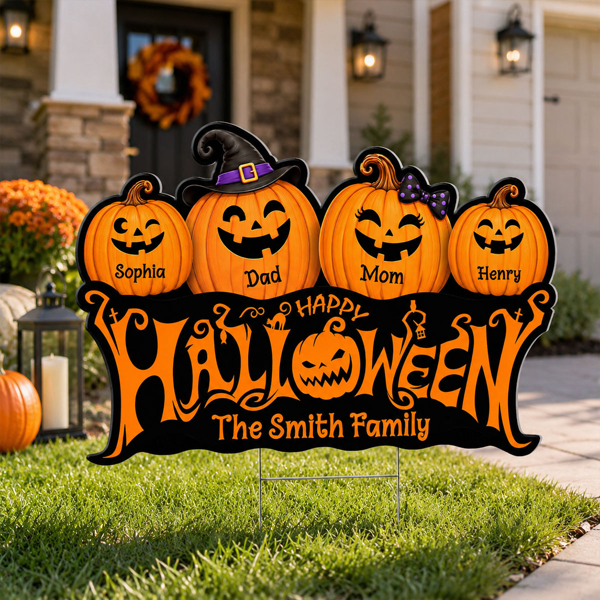 Family Happy Halloween Jack-O-Lantern Pumpkins - Personalized Yard Sign - Halloween Decor For Family
