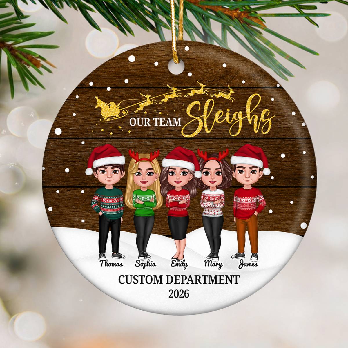 Snowy Our Team Sleighs Best Team Ever - Personalized Ceramic Ornament, Company Christmas Gift For Staff, For Employees
