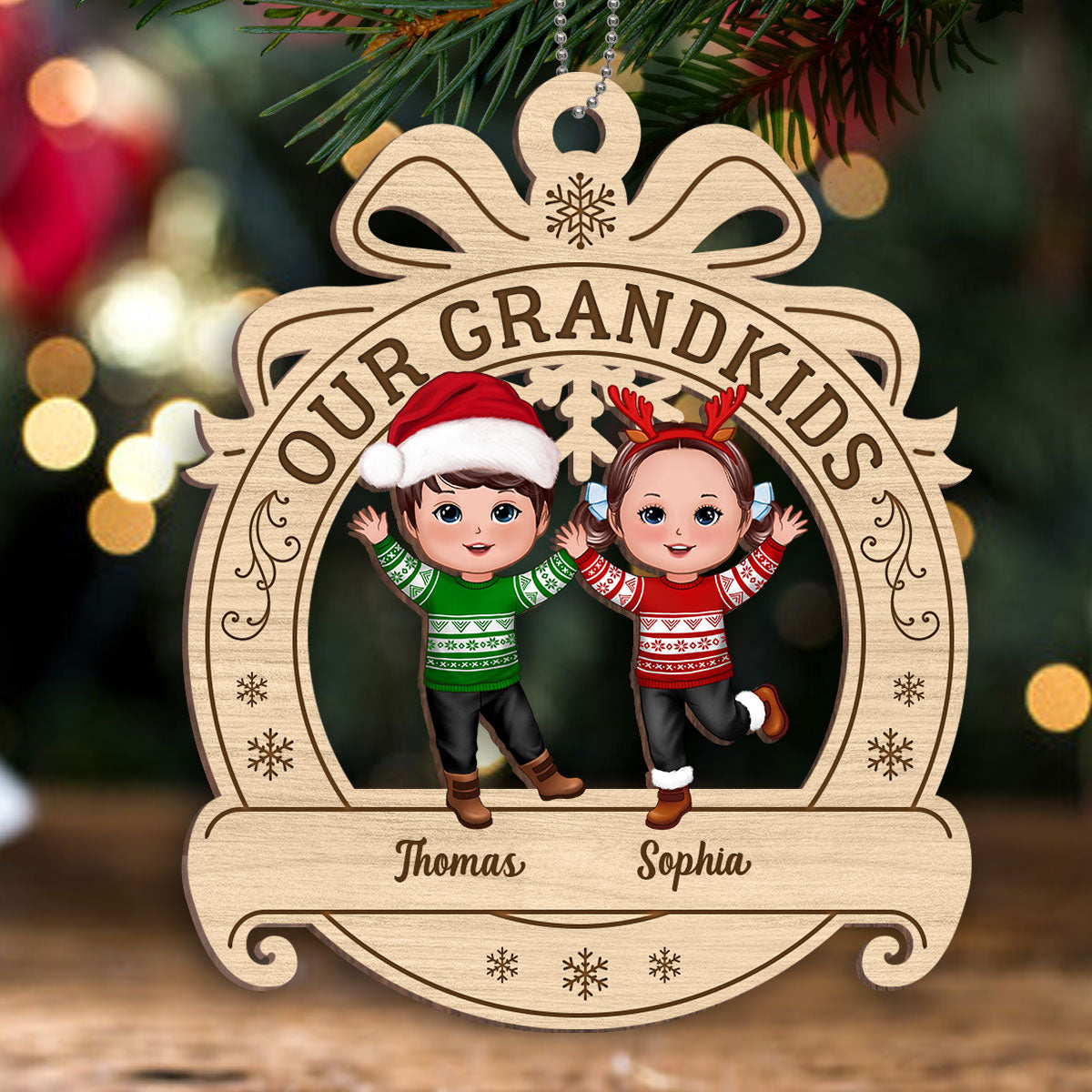 Our Grandkids Happy Doll Kids Ornament Shaped Personalized Wooden Ornament