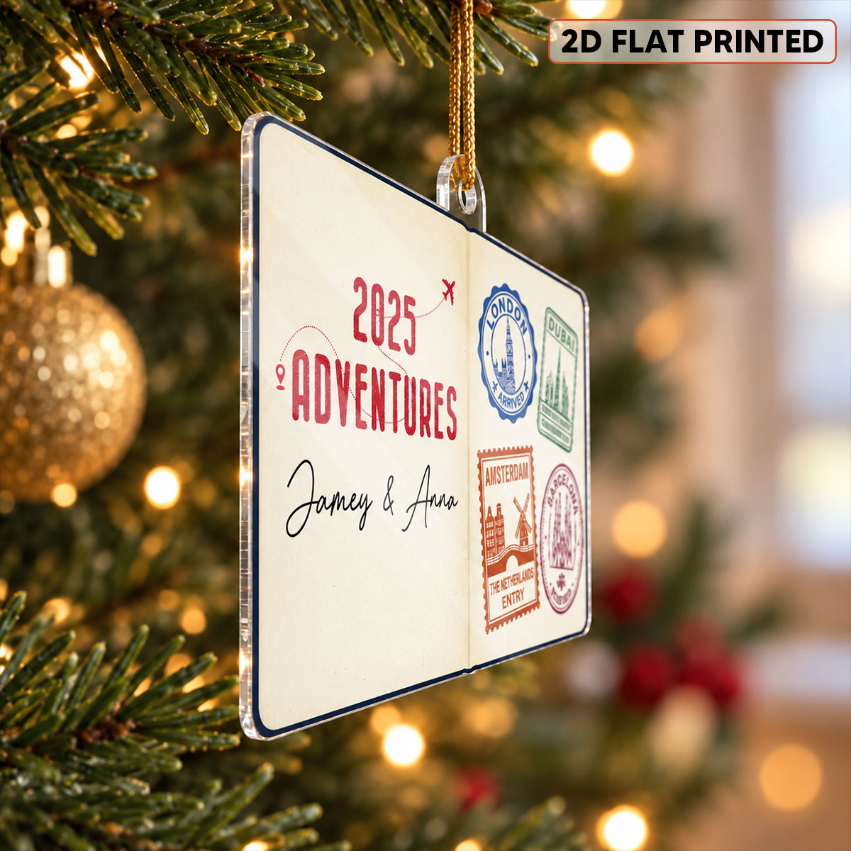 Travel Passport Stamps - Personalized Acrylic Ornament - Custom Adventure Keepsake Gift for Couples & Travelers