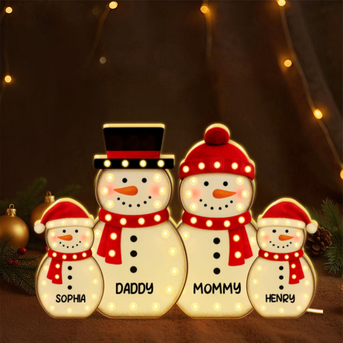 Snowman Family Marquee Effect Personalized LED Light Box, Christmas Gift Decoration