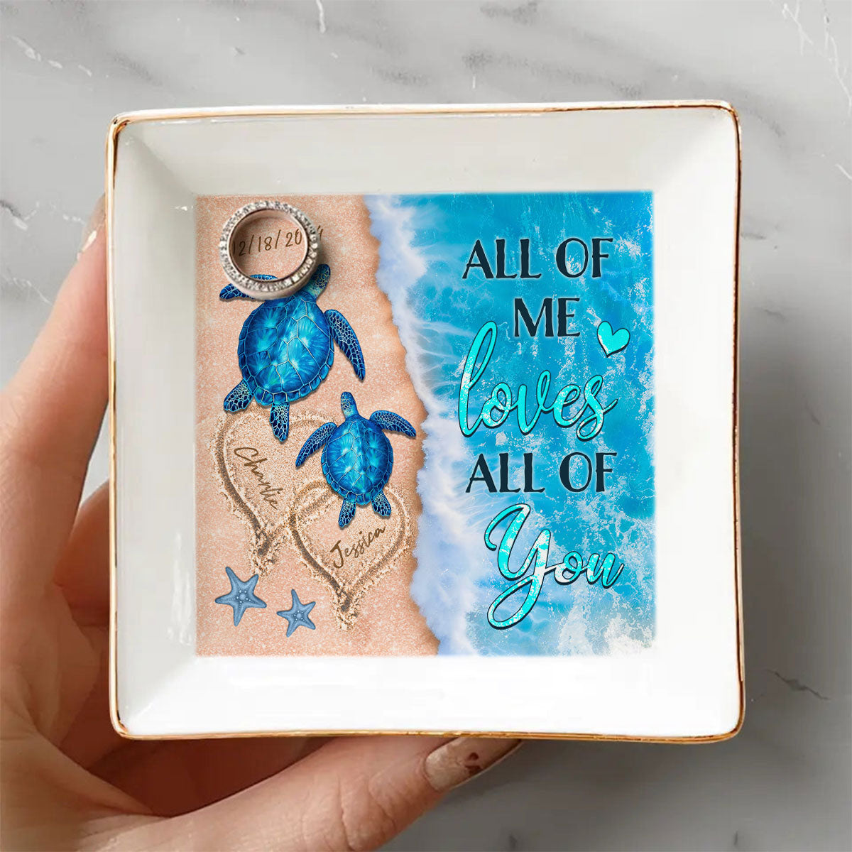 As The Ocean Has No End Turtle Couple Personalized Jewelry Dish, Wedding Gift, Anniversary Gift, Gift For Her