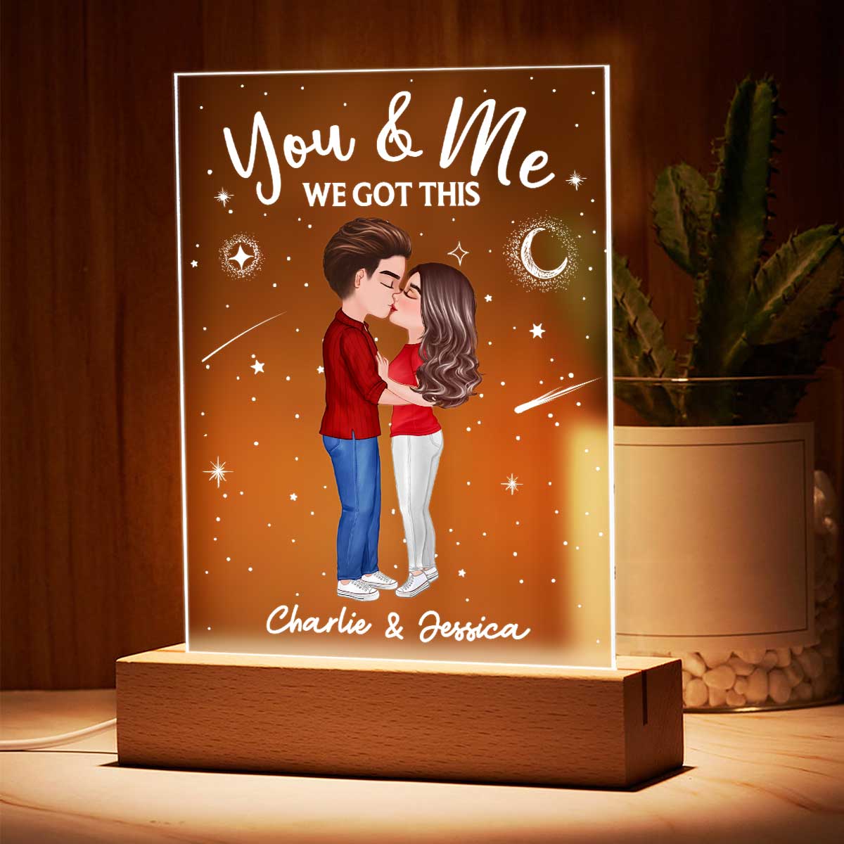 Doll Couple Kissing Personalized Rectangle Acrylic Plaque With LED Night Light - Valentine‘s Day Gift - Anniversary Gift For Her - Gift For Him