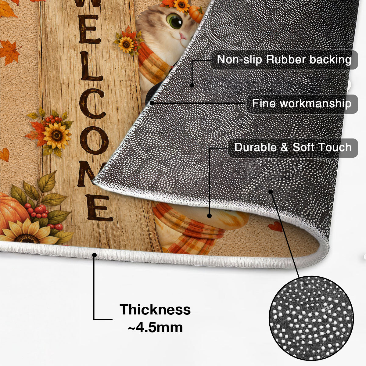 Cozy Fall Cat Welcome - Personalized Doormat - Fall Season Decoration
