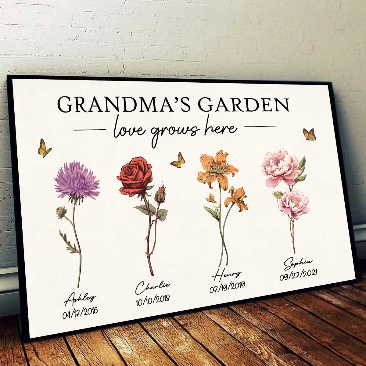 Vintage Birth Month Flowers Grandma‘s Garden Gift For Grandma Mom Personalized Horizontal Poster