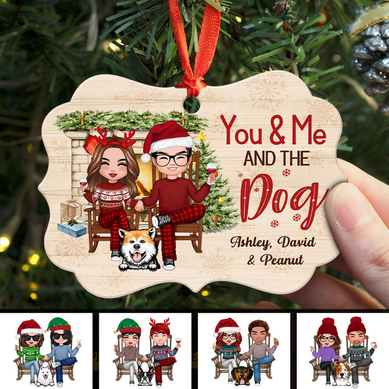 Couple And Dogs Fireplace Personalized Christmas Ornament