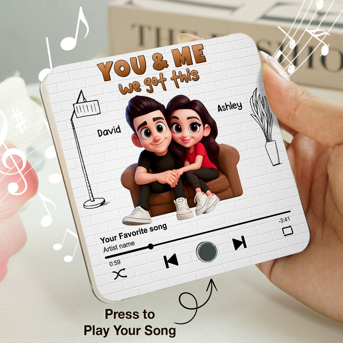 Cartoon Couple You & Me We Got This Personalized Music Fridge Magnet, Birthday, Anniversary Gift for him, Gift for her