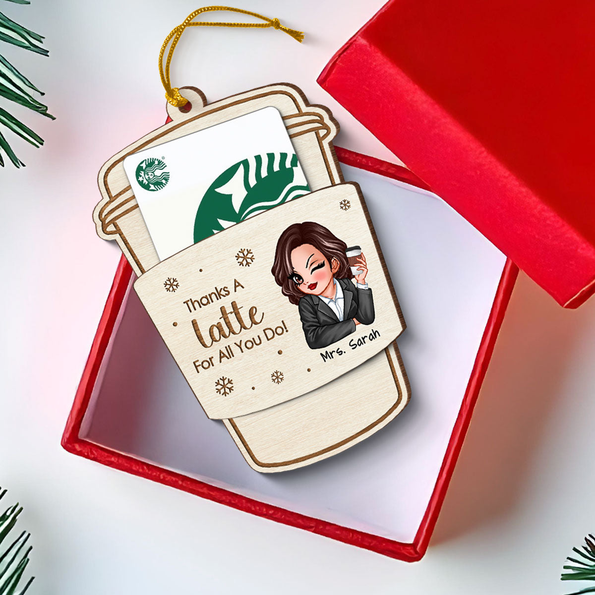 Thanks A Latte For All You Do Gift Card Holder Ornament, Personalized Christmas Ornament, Christmas Gift For Teachers, Thank You Gift, Appreciation Gift