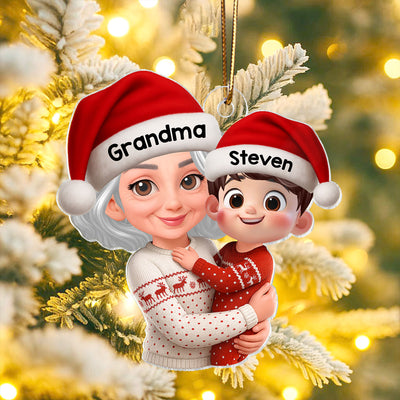 Christmas Joyful Grandma Hugging Grandkid - Personalized Acrylic Ornament - Gift For Grandkid