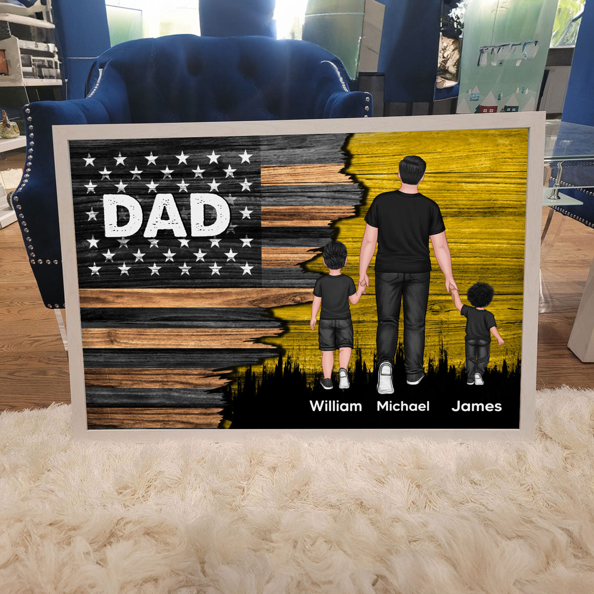 Dad Grandpa Papa Walking With Kids Half Nation Flag - Personalized Poster - Gift For Dad, Gift For Husband, Gift For Grandpa