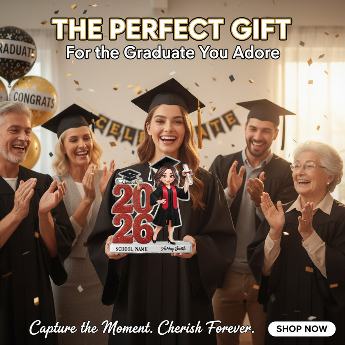 Class Of 2026 2027 Senior 2D Flat - Personalized Acrylic Block Plaque - Graduation Gift For Graduates, Daughter