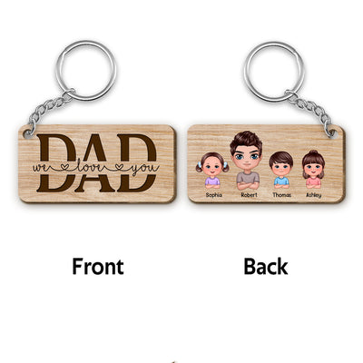 Best Dad Ever Crossed Hands Doll Man & Kids Dog Cat Personalized Wooden Keychain