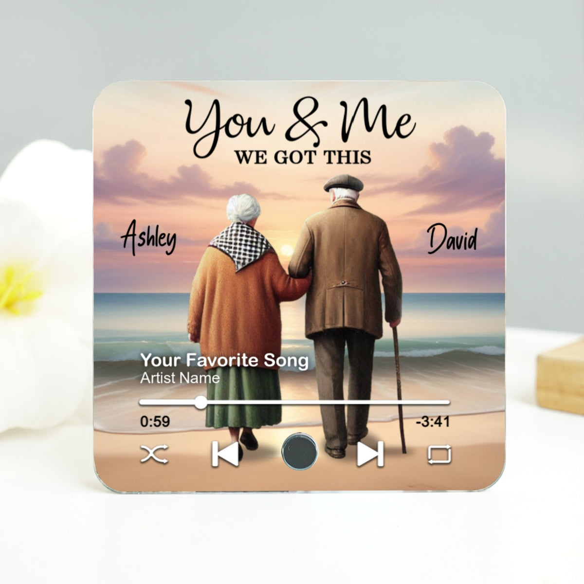 Eternal Love Couple Growing Old Together Beach Landscape Personalized Music Fridge Magnet