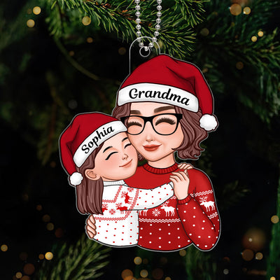 Grandma & Grandkid Hugging Cheek On Cheek Christmas Gift For Granddaughter Grandson Personalized Acrylic Ornament
