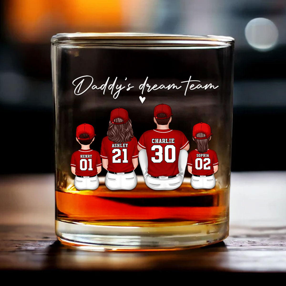 Baseball Daddy's Dream Team Personalized Wine Glass, Father's Day Gift for Dad, Gift for Husband