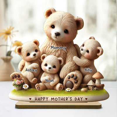 Mama Bear Nana Bear With Kids Adorable 3D Effect Personalized Standing Wooden Plaque, Perfect 2025 Gift For Mom, For Grandma