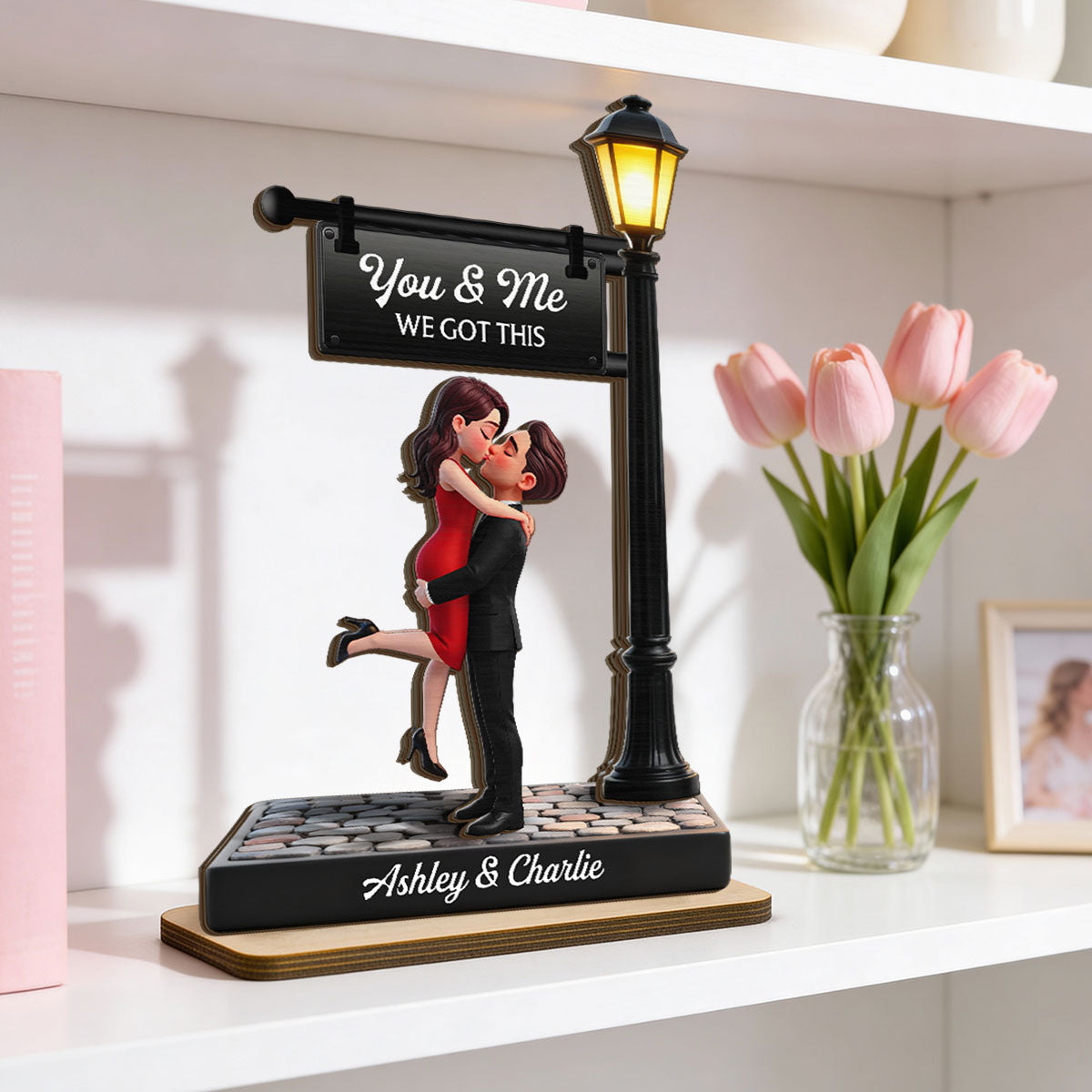 Timeless Love Under The Light - Personalized 2-Layered Wooden Plaque - Heartfelt Anniversary Gift, Wedding Gift For Couple, Custom Date Gift for Mom & Her, Unique Mother’s Day, Anniversary or Birthday Keepsake