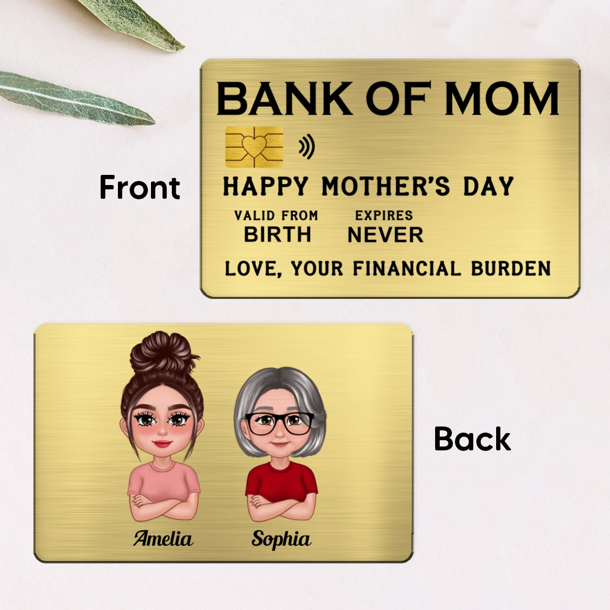 Bank Of Mom Pretty Mother Daughter Son Personalized Wallet Insert Metal Wallet Card