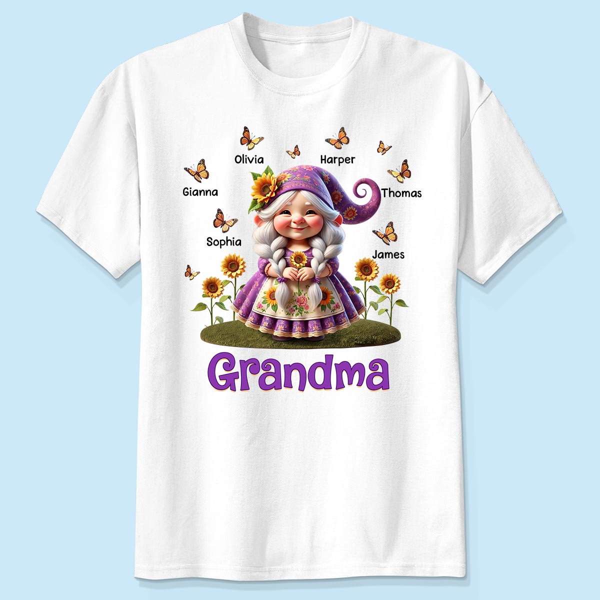 Sunflower Gnome Grandma Personalized Shirt, Gift For Grandma