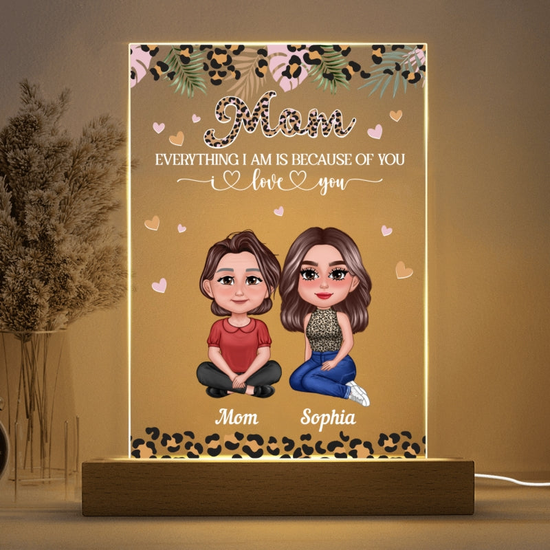 Pretty Doll Leopard Mom Daughters Personalized Acrylic LED Night Light