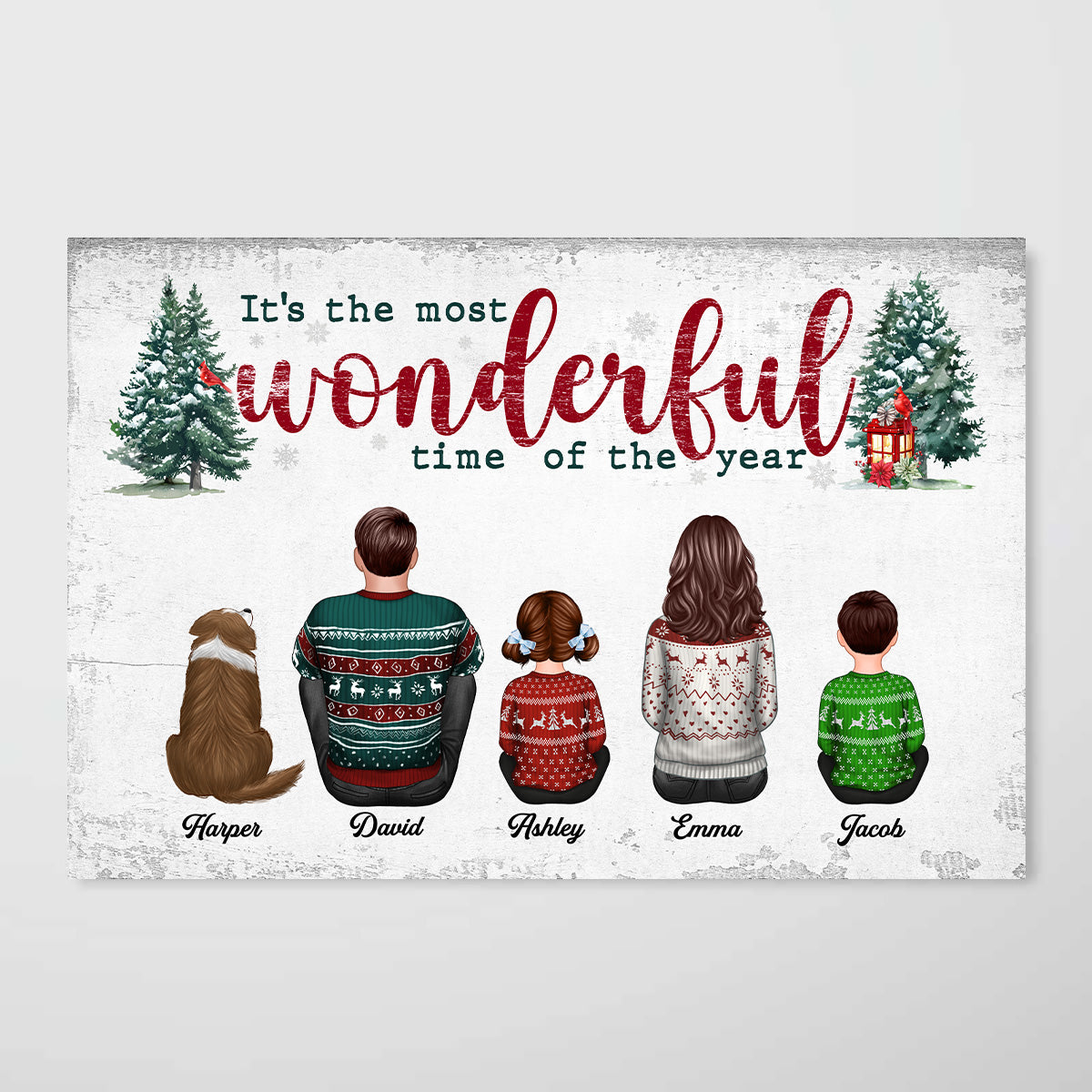 It's The Most Wonderful Time Of The Year Christmas Family Sitting Together Personalized Poster, Rustic Christmas Decoration