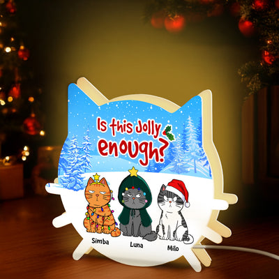 Christmas Funny Cute Cats Is This Jolly Enough - Personalized Light Box - Gift For Cat Lovers, Christmas Decoration