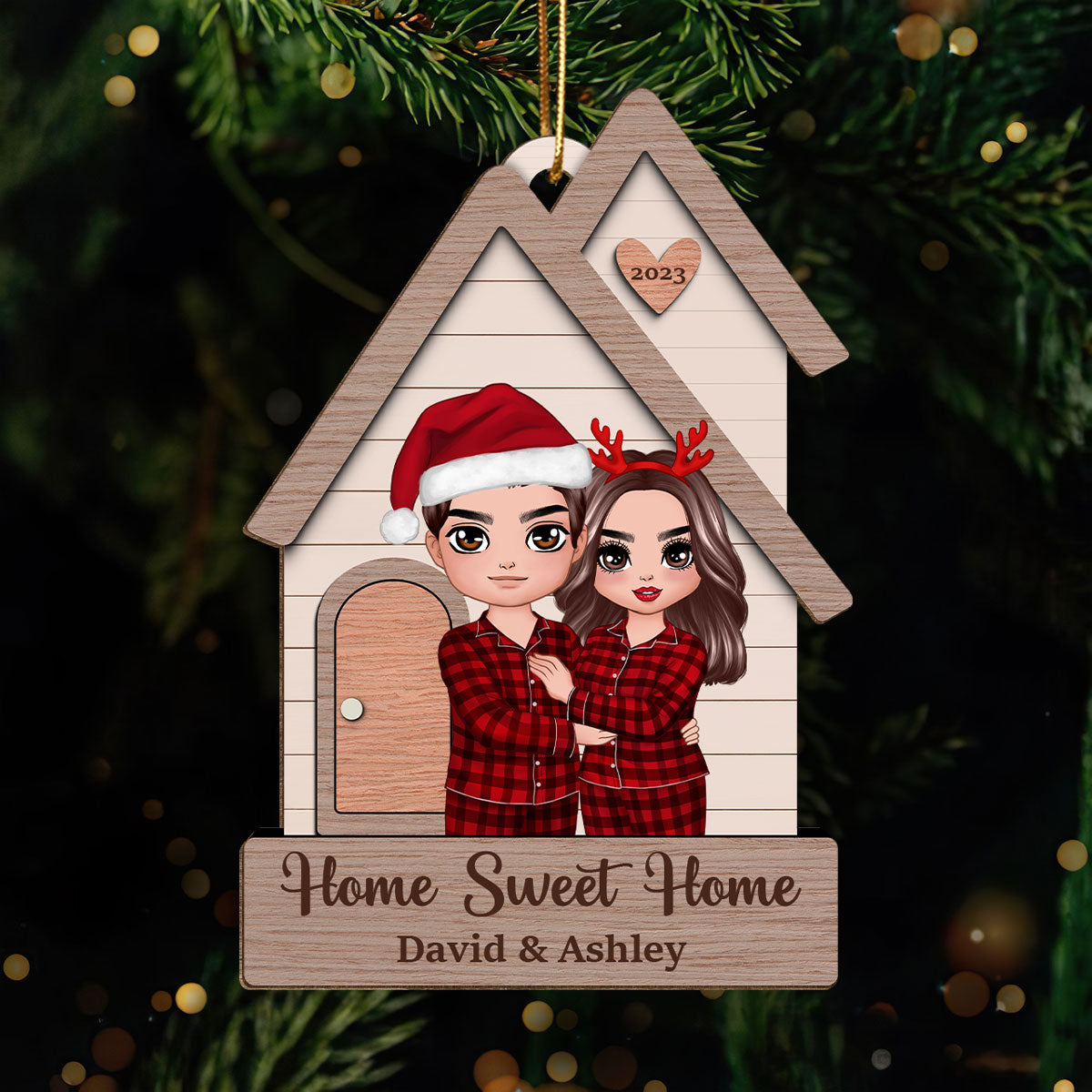 Home Sweet Home Couple Standing Outdoor Personalized Wooden Ornament