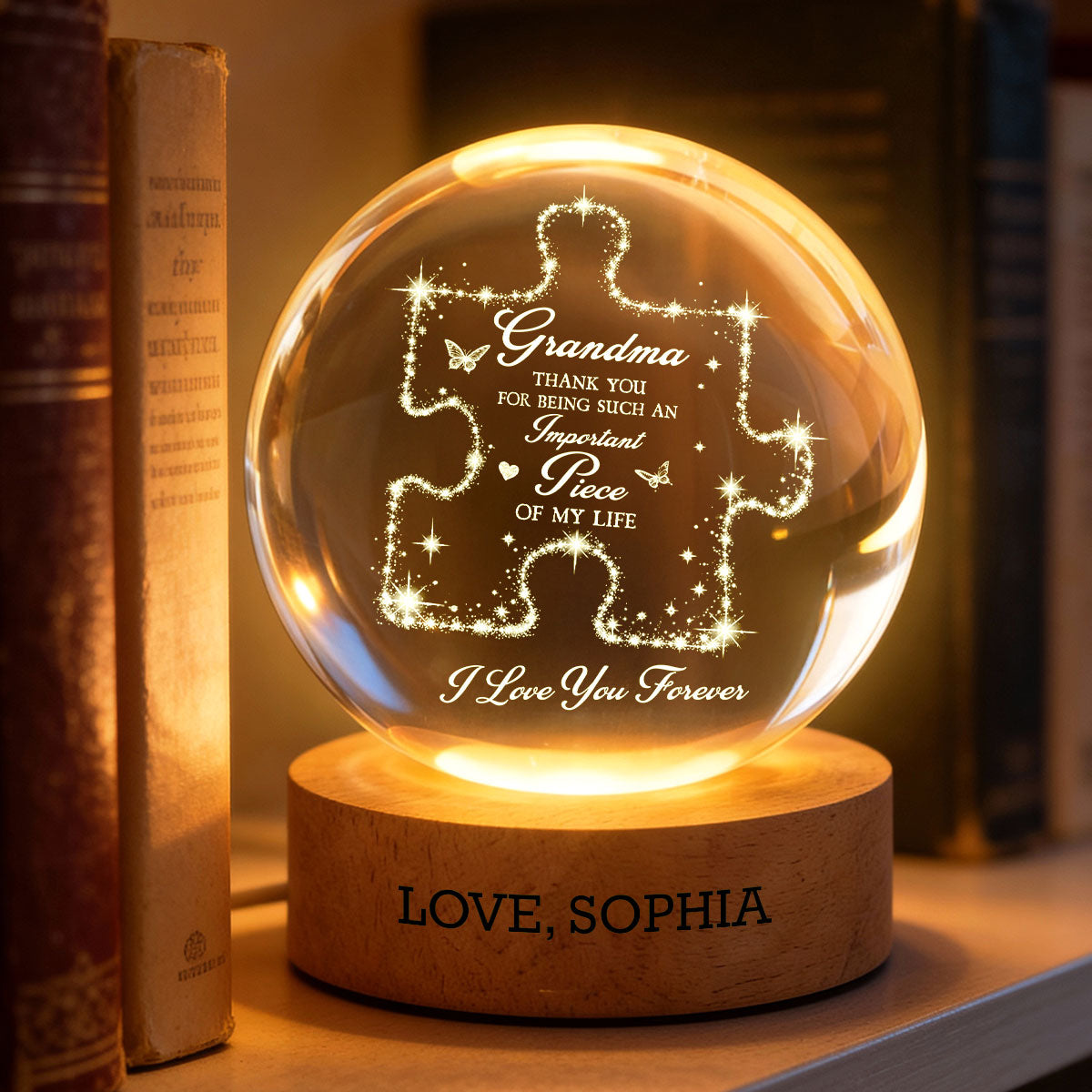 Grandma Thank You Important Piece - Personalized Crystal Ball LED Night Light - Mother's Day Gift For Grandma, Mom