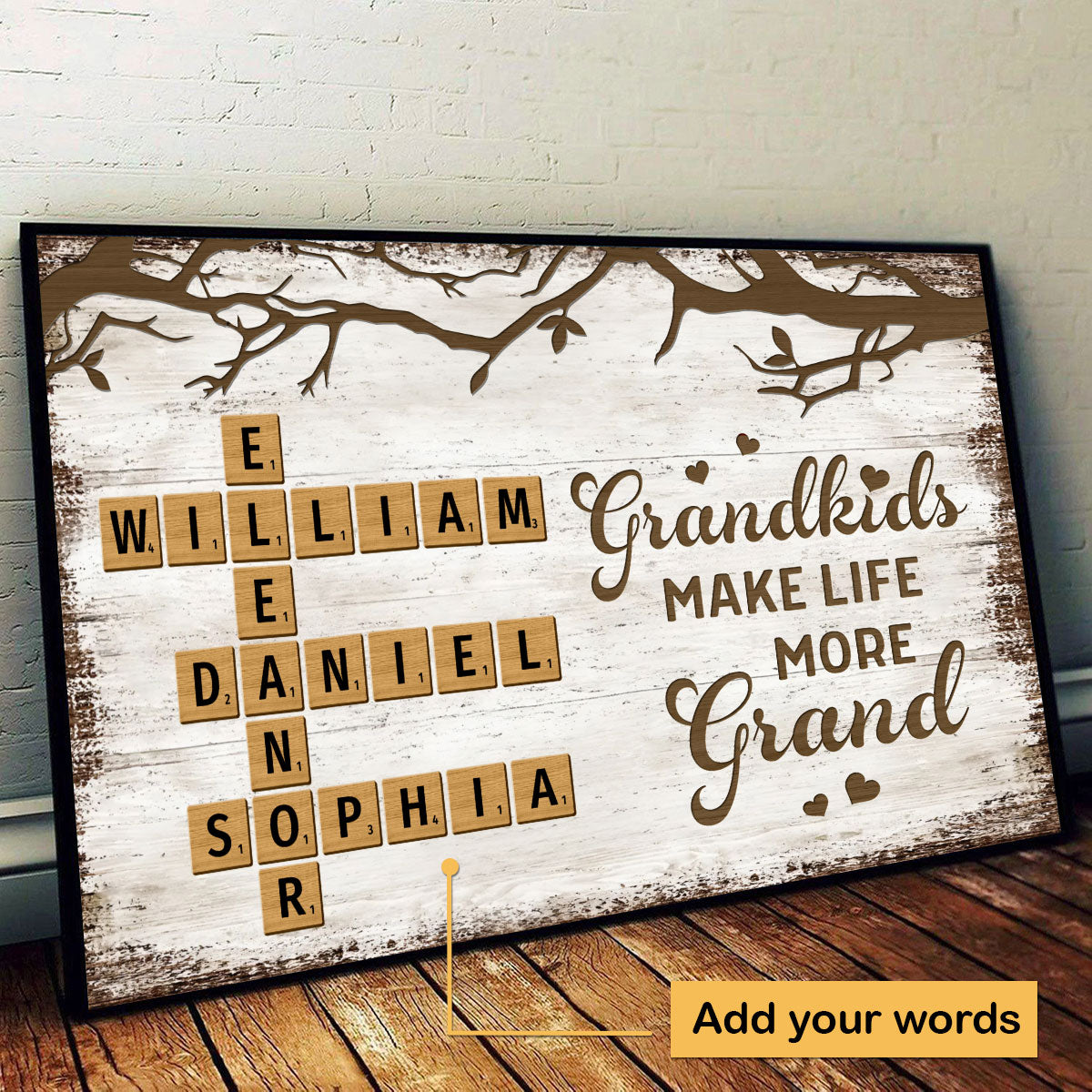 Grandkids Make Life More Grand Crossword Puzzle Art Personalized Poster, Christmas Gift for Grandma