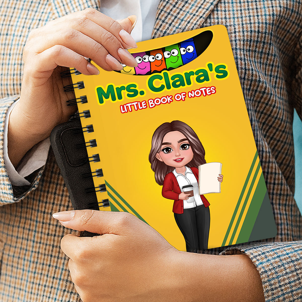 Crayon Box Themed Teacher Name Personalized Spiral Notebook Journal, Back To School Stationery