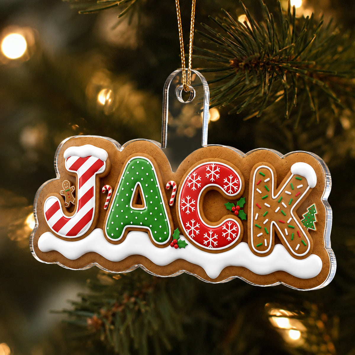 Custom Alphabet Kid Name Gingerbread Letter - Personalized Acrylic Ornament - Gift for Daughter, Son, Grandkids