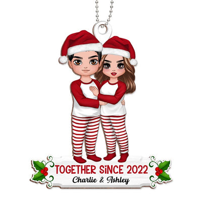 Pajamas Doll Couple Together Since Personalized Wooden Ornament