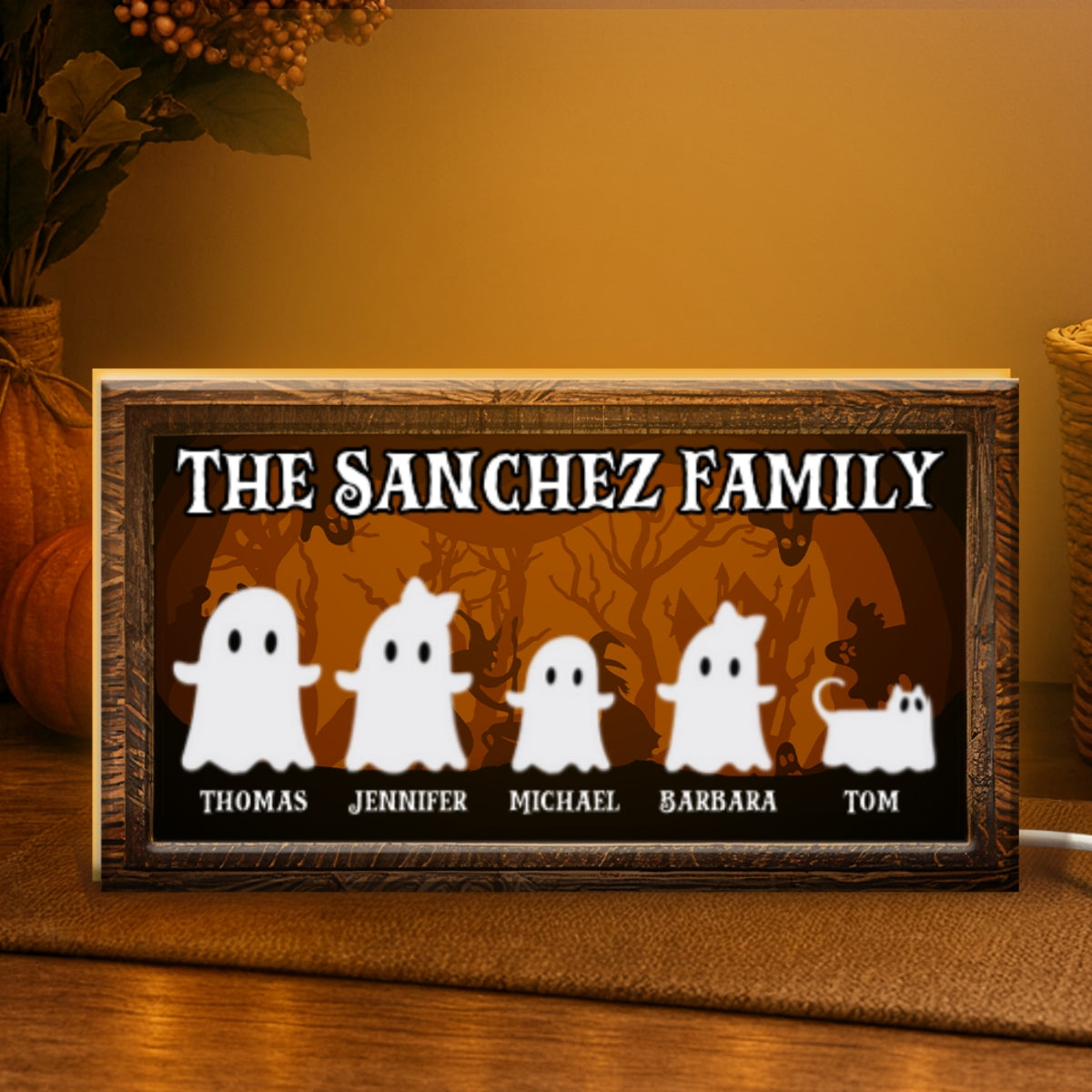 Halloween Ghost Family Tabletop Tiered Tray Decor Personalized LED Light Box