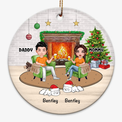 Doll Couple And Dogs Cats Personalized Christmas Ornament