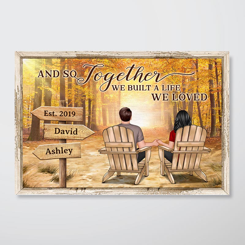 Fall Season Couple Back View Together We Built Life We Love Personalized Horizontal Poster