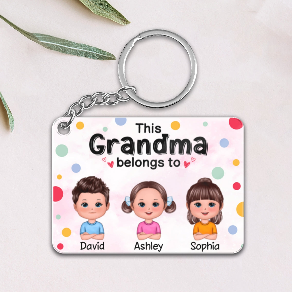 This Grandma Mom Belongs To Cute Doll Kids Watercolor Colorful Dot Personalized Acrylic Keychain
