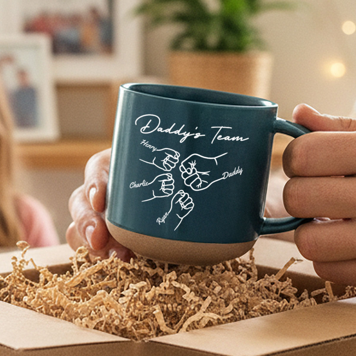 Daddy's Team Fist Bump - Personalized Pottery Mug - Gift For Dad