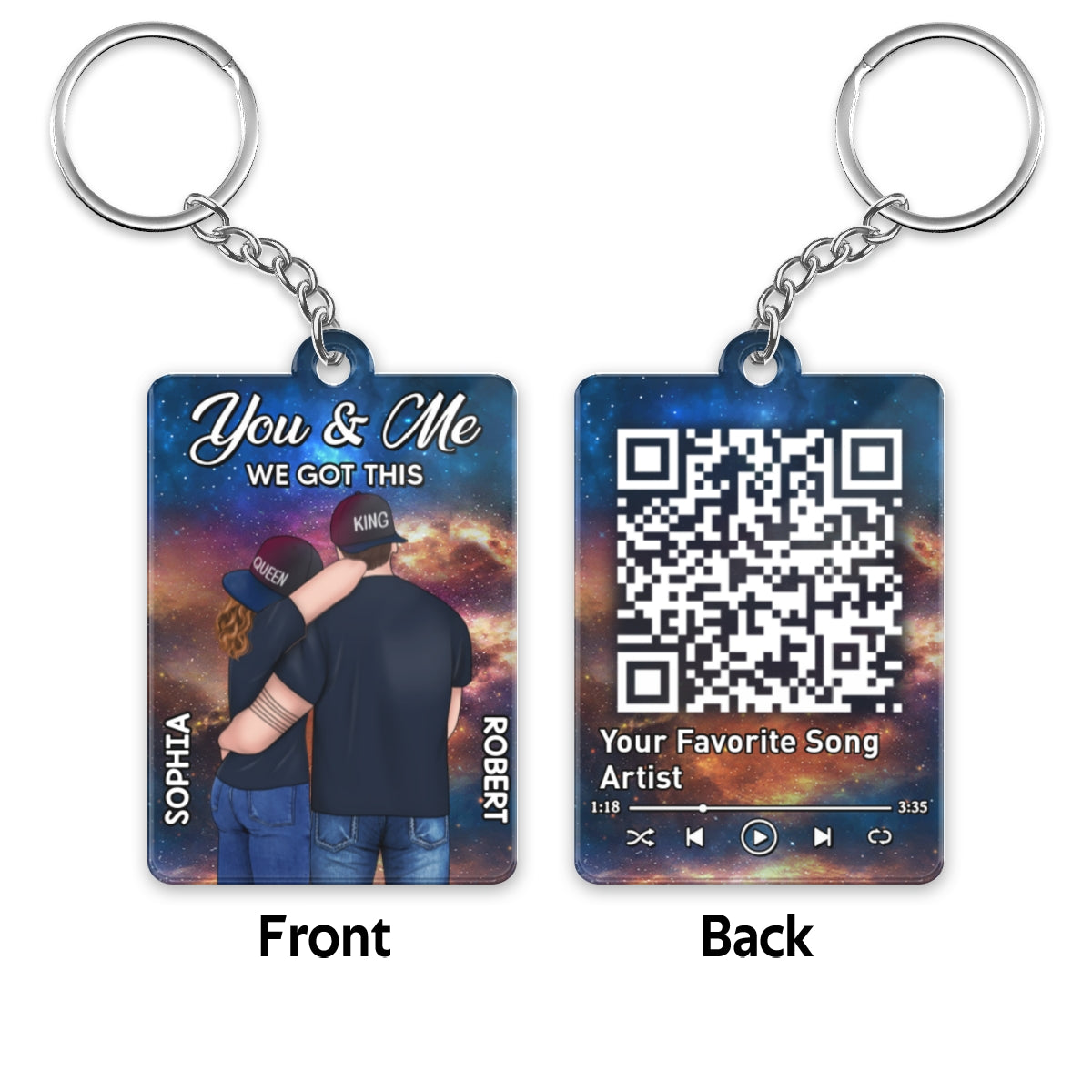 Couple Back View In Galaxy Favorite Song QR Code Personalized Acrylic Keychain