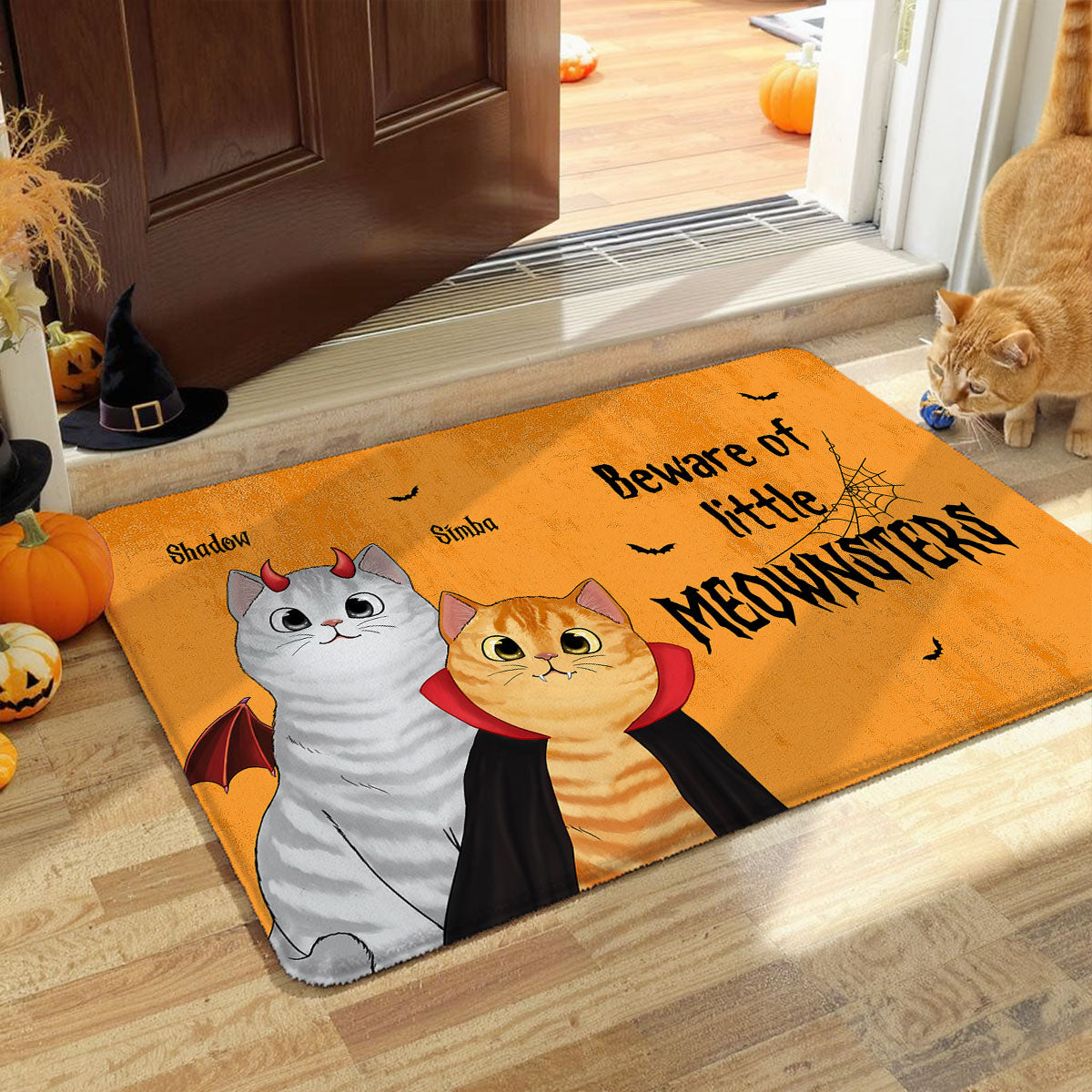 Peeking Halloween Cats Spooky Vibe Personalized Doormat
