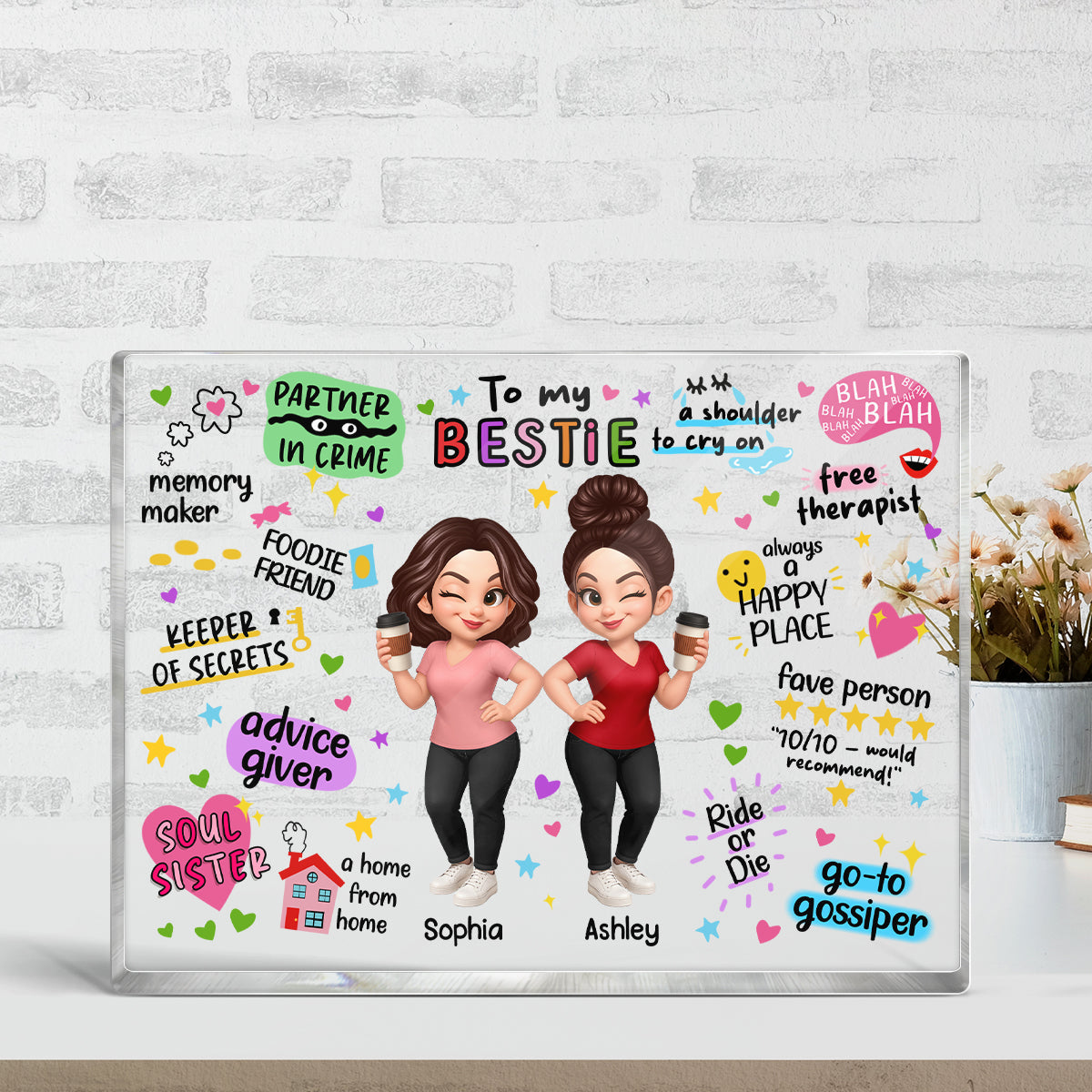 Pretty Besties Sisters Funny Gift Personalized Acrylic Block Plaque
