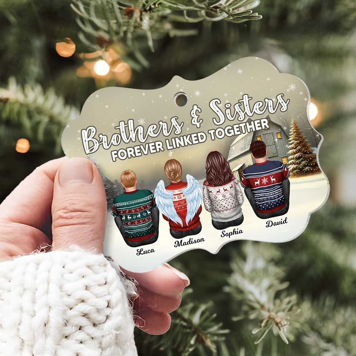 Brother Sisters Forever Linked Together Personalized Acrylic Ornament, Christmas Gift for Siblings
