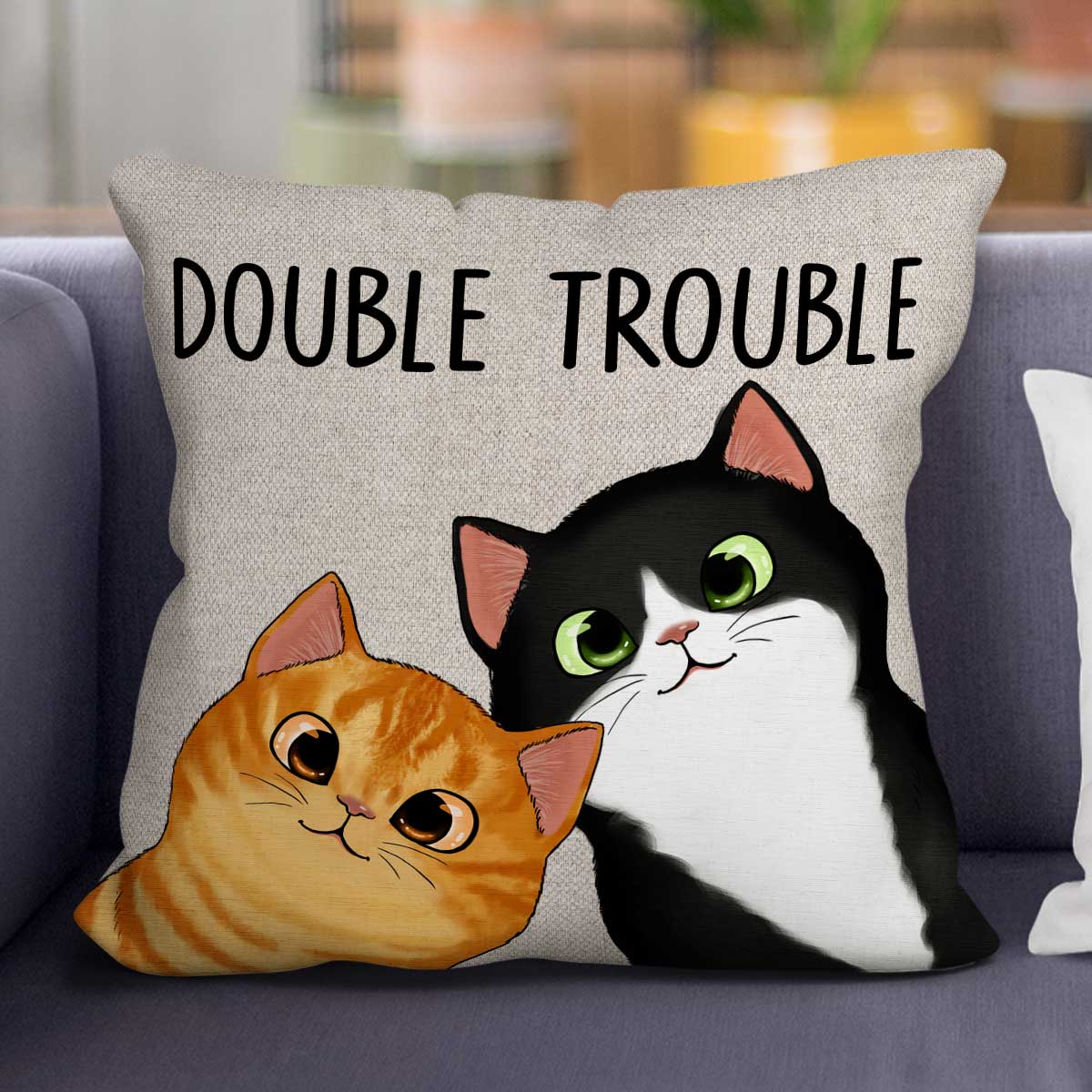 Peeking Fluffy Cat Double Trouble Personalized Pillow