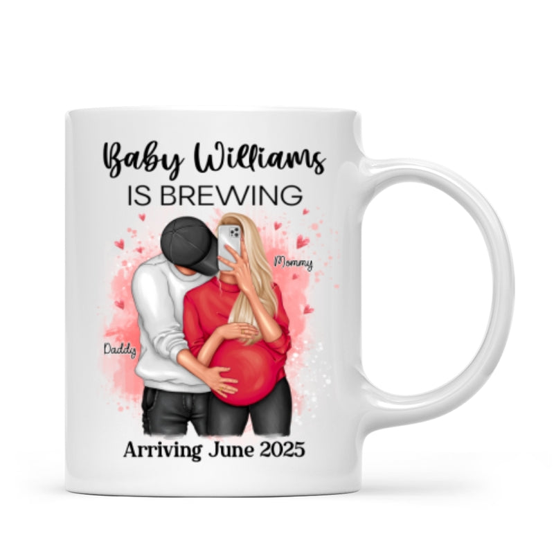 Baby Is Brewing Pregnancy Hugging Couple Personalized Mug Expecting Mom Gift, Expecting Parents Gift,  Gift
